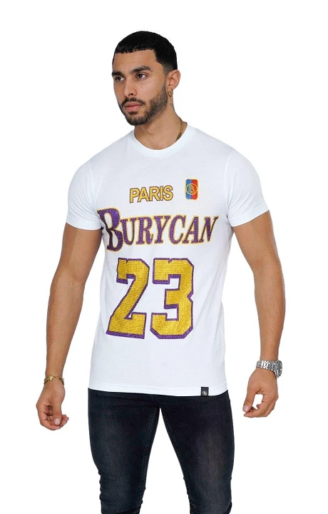 Camiseta Burycan Paris con Estampado Basket Blanco