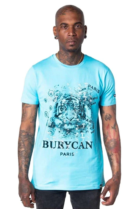 Camiseta Burycan Paris con Tigre Estampado Azul