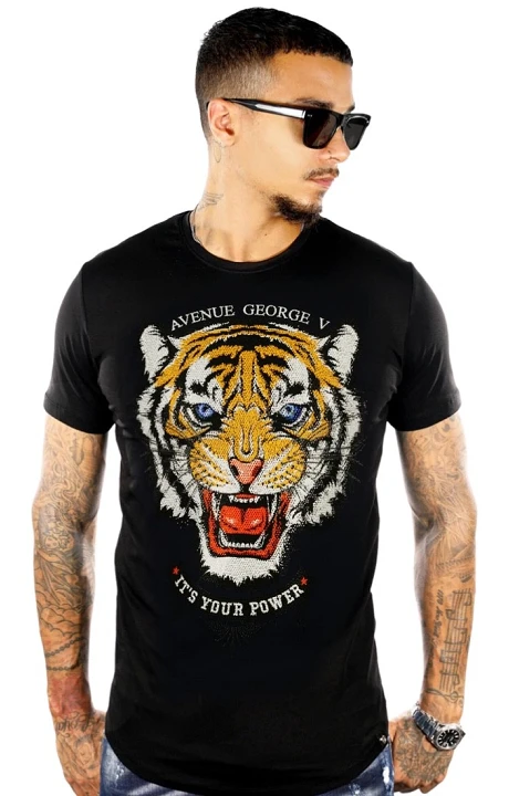 T-shirt George V Paris Black Tiger Power