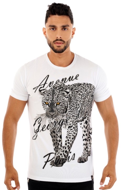 T-shirt George V Paris Leopardo Branco Brilhante