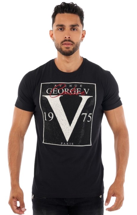 T-shirt George V Paris Logo with Full Black Pedreria