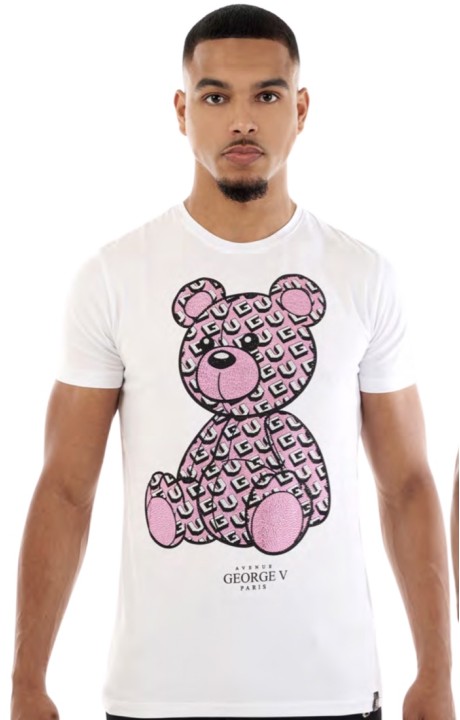 T-shirt George V Paris Bear Gv White and Pink Monogram