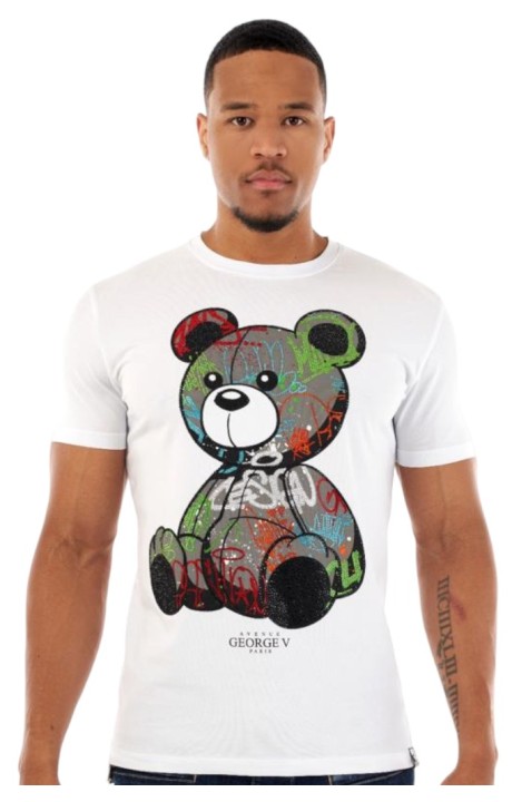 T-shirt George V Paris L'ours avec Barroco Street Blanc