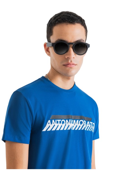 Camiseta Antony Morato SuperSlim Algodon Logo Relieve Azul