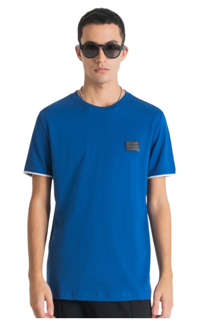 T-shirt Antony Morato Slim Fit Parche Logo Azzurro