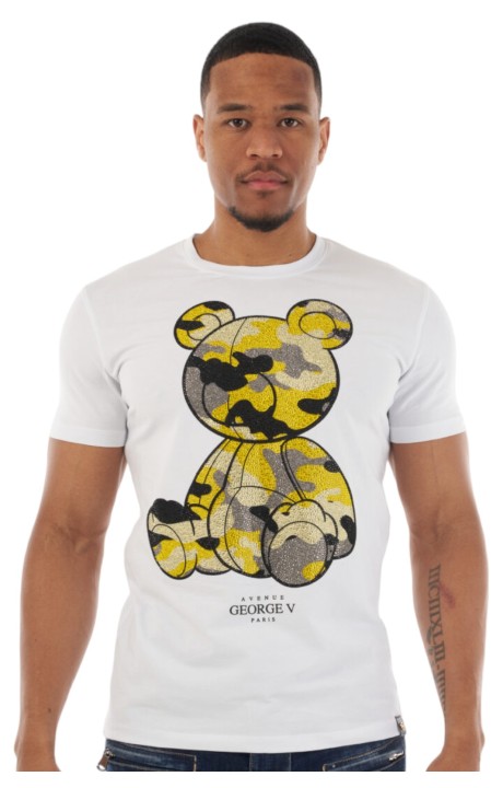 T-shirt George V Paris Teddy Military White and Yellow