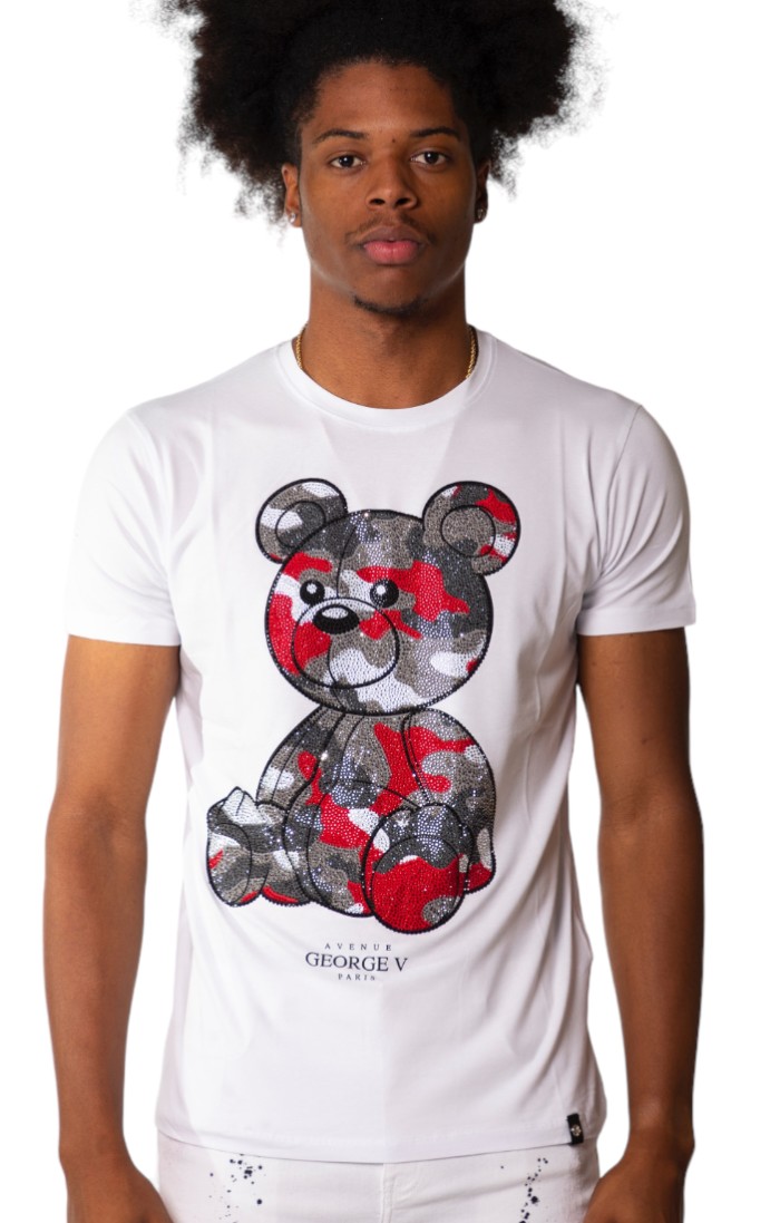 T-shirt George V Paris Teddy Military White and Red