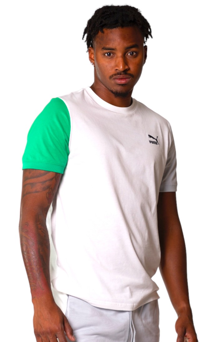 Puma Classics Block T-Shirt in Weiß und Grün