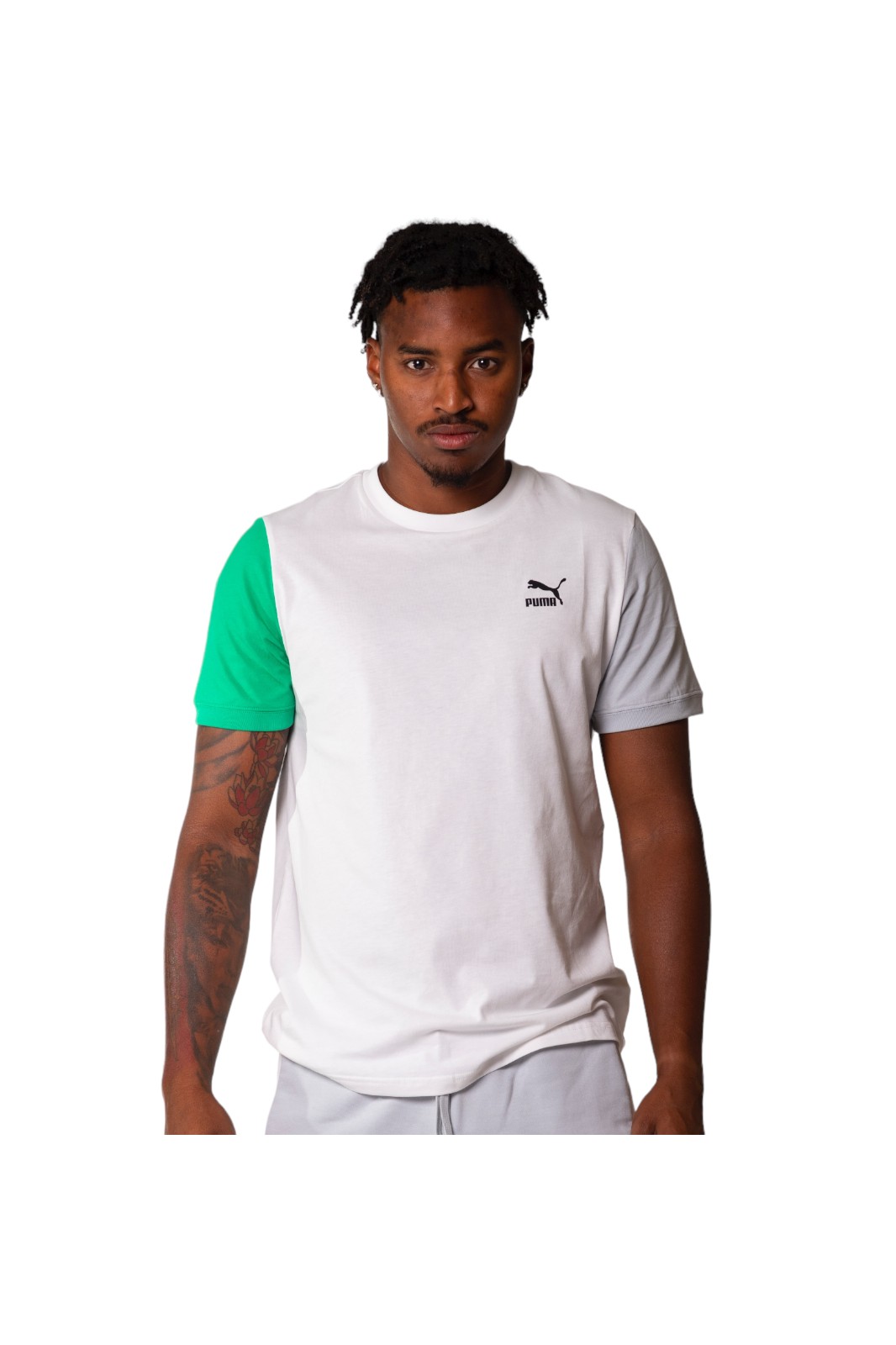 Puma Classics Block T-Shirt in Weiß und Grün
