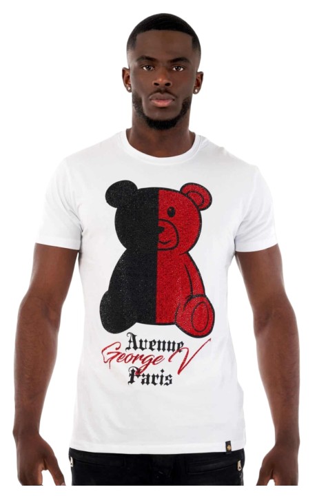 T-shirt George V Paris Teddy Bear Bicolor Branco e Vermelho