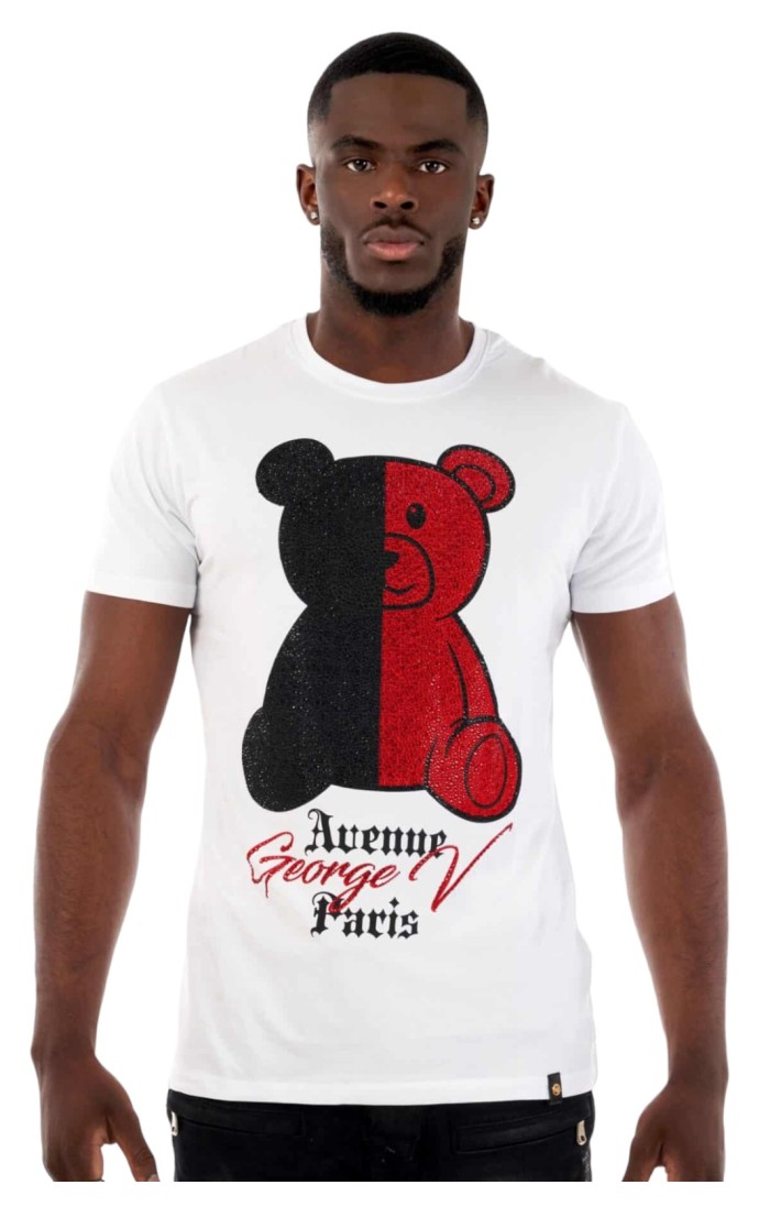 T-shirt George V Paris Tedy Bear Bi-Color White and Red