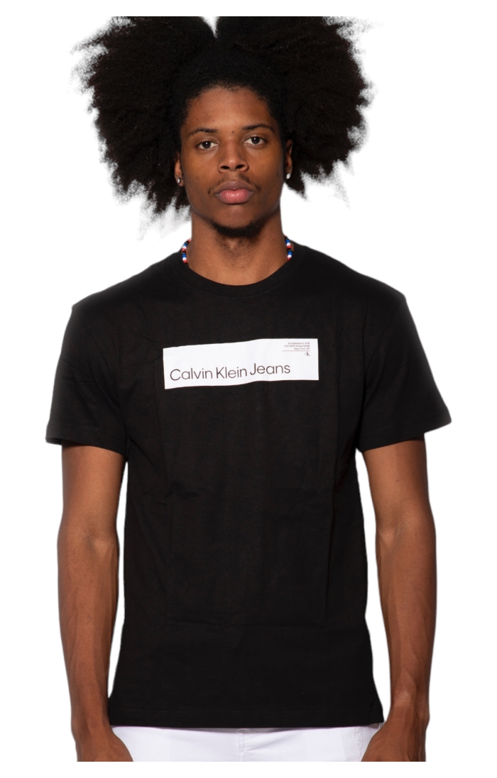 Schwarzes Baumwoll-T-Shirt mit Monogramm von Calvin Klein