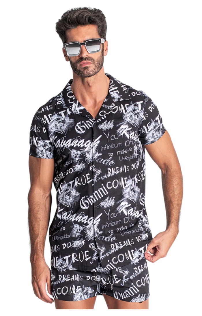 Une chemise Gianni Kavanagh Hawaiian Sketch noir