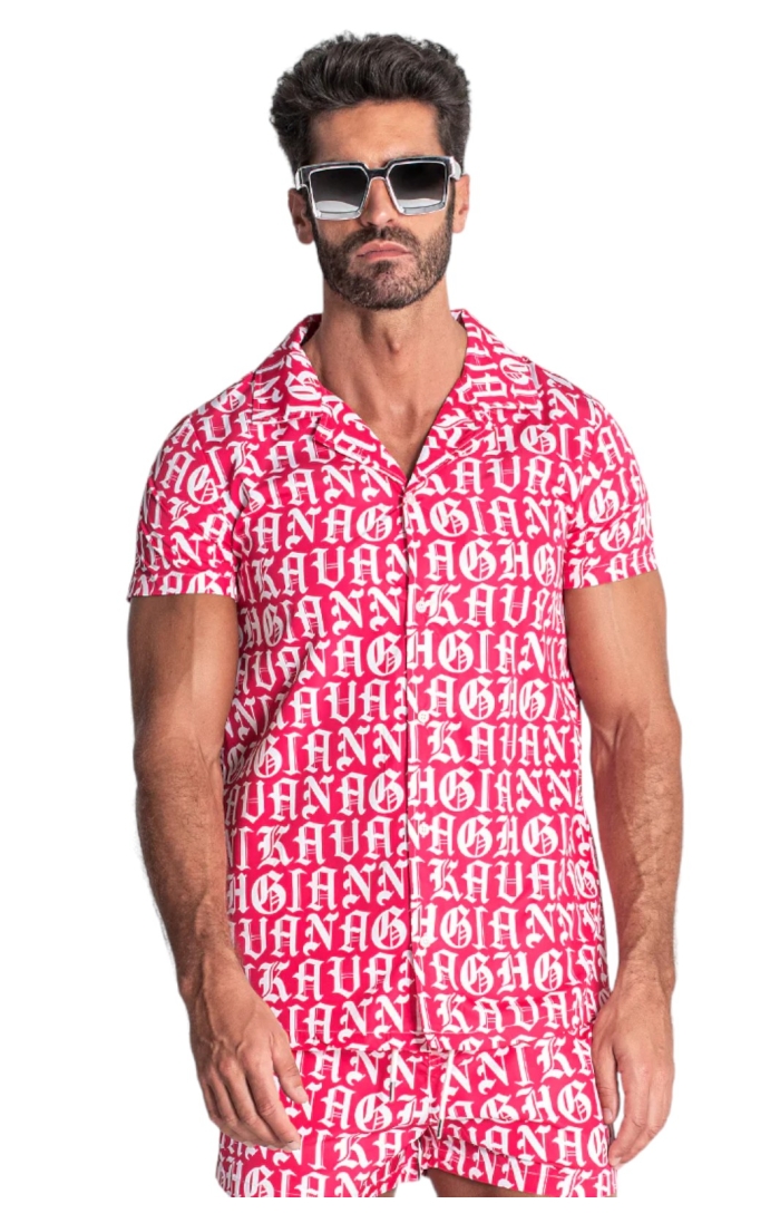 Une chemise Gianni Kavanagh Hawaienne Message Rose